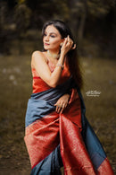 Enigmatic Grey & Red Color Art Silk Saree