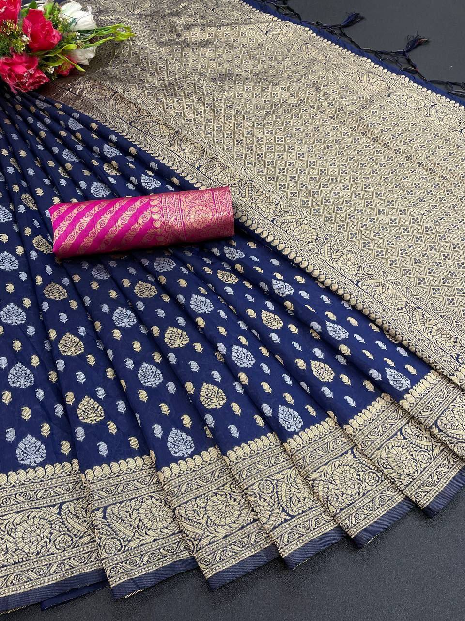 Harmonious Navy Blue Color Art Silk Saree