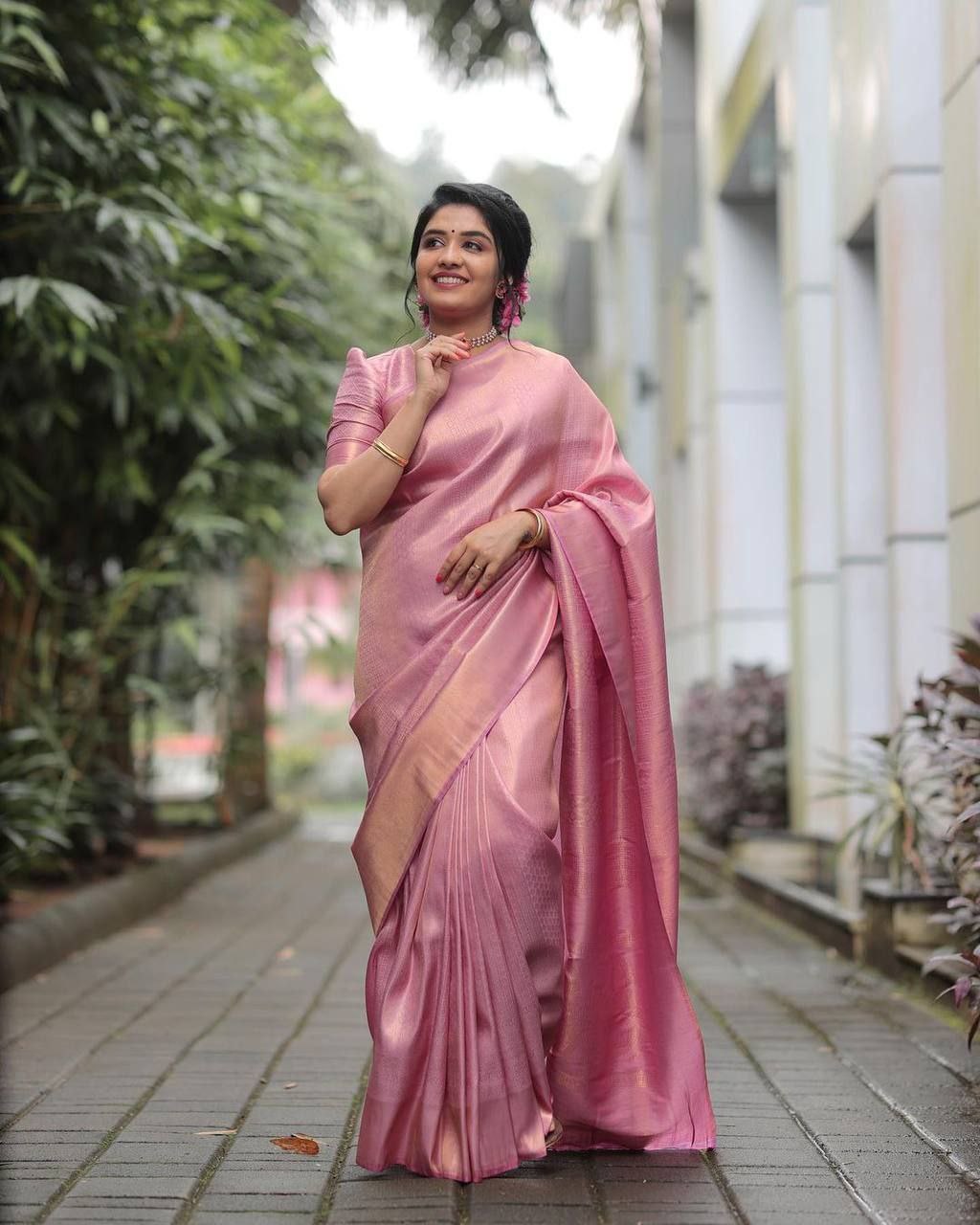 Splendorous Pink Color Art Silk Saree