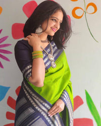 Blissful Parrot Green Color Art Silk Saree