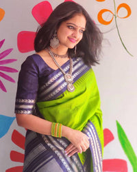 Blissful Parrot Green Color Art Silk Saree