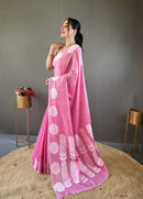 Regal Pink Color Lakhnavi Linen Saree