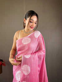 Regal Pink Color Lakhnavi Linen Saree