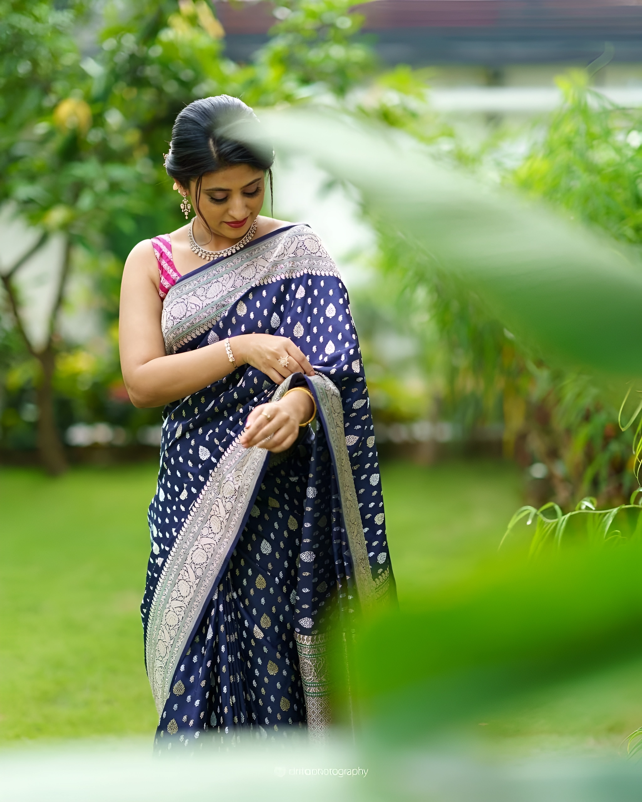 Harmonious Navy Blue Color Art Silk Saree